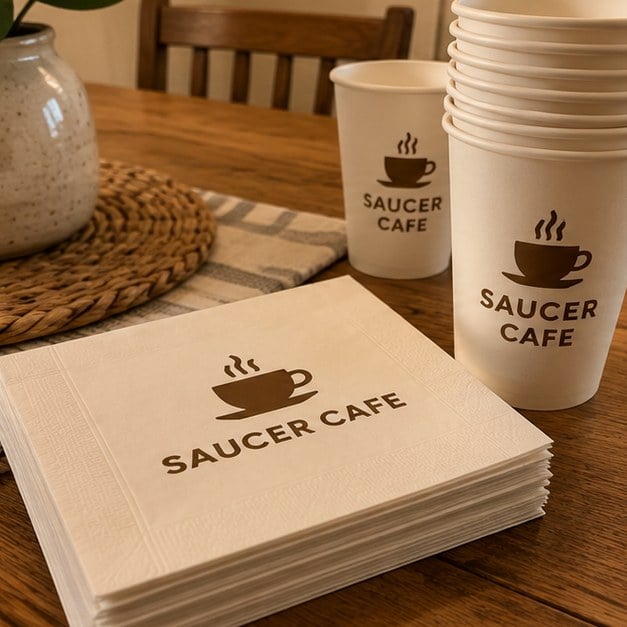 Customer photo of custom printed cups and napkins